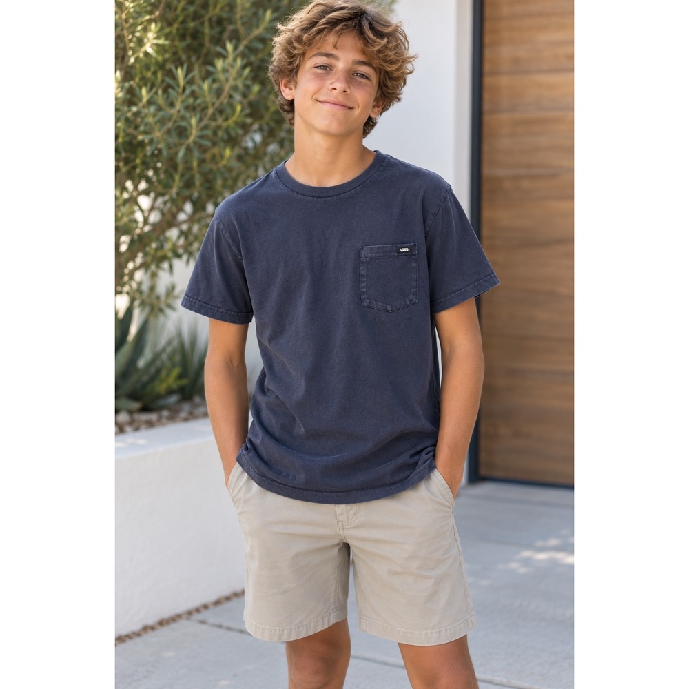 Vans Boys T-Shirt Pocket Graphic Off The Wall Cotton Navy Blue Skater Size L